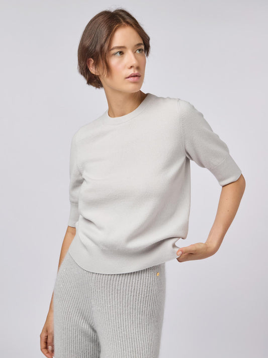 Maglia girocollo con manica al gomito in puro cashmere nuage 240a12_fw24-3_e73e73