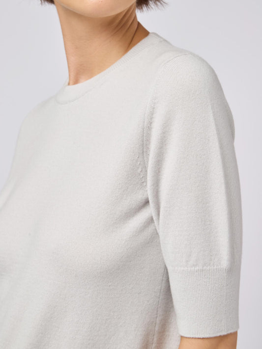 Maglia girocollo con manica al gomito in puro cashmere - Maglia girocollo con manica al gomito in puro cashmere alt - 002