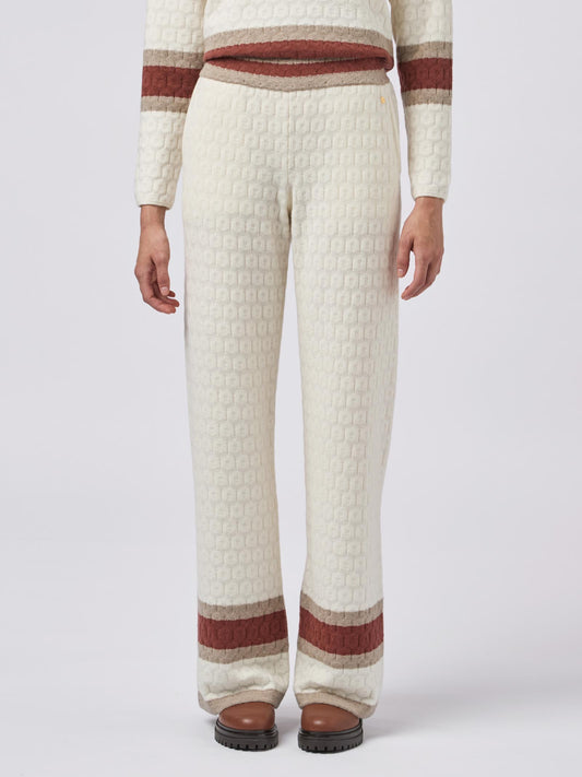 Pure cashmere trousers, embossed workmanship with horizontal bands bianco 240a78_fw241a_217217