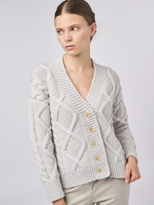 Cardigan donna con lavorazione trecce e losanghe nuage 240b82_fw242a_e73e73