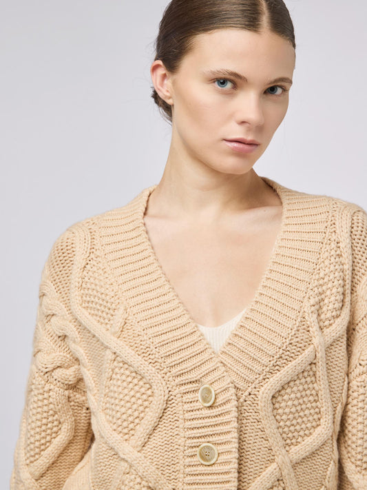 Cardigan donna con lavorazione trecce e losanghe - Cardigan donna con lavorazione trecce e losanghe alt - 002