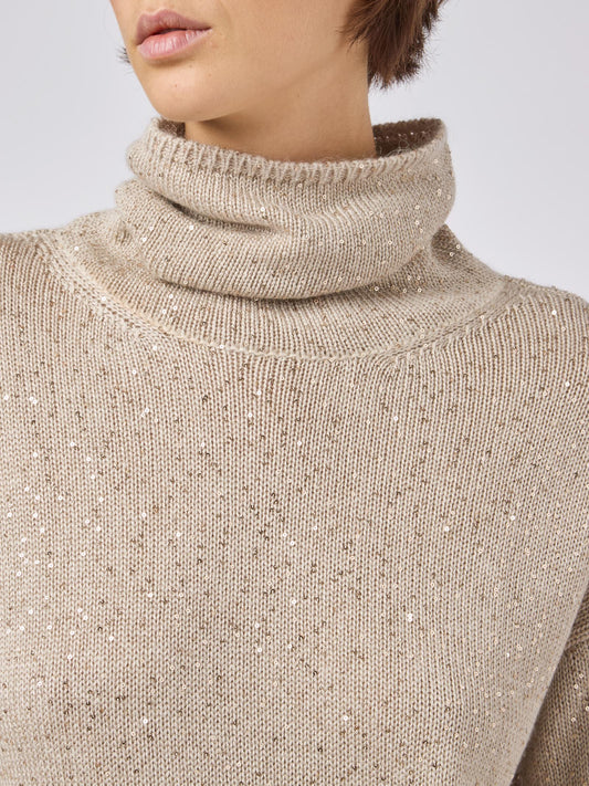 Maglia collo alto donna con applicazione paillettes - Maglia collo alto donna con applicazione paillettes alt - 002