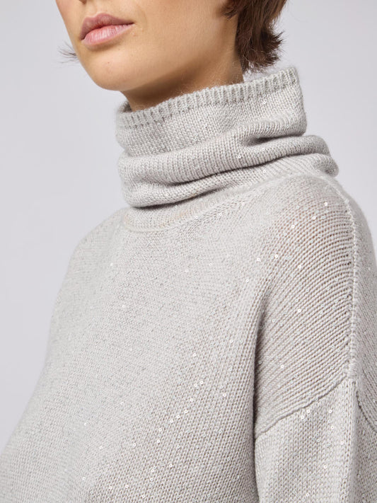 Maglia collo alto donna con applicazione paillettes - Maglia collo alto donna con applicazione paillettes alt - 002