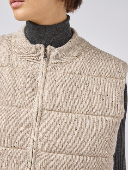 Gilet in maglia donna full zip trapuntato con piuma - Gilet in maglia donna full zip trapuntato con piuma alt - 002