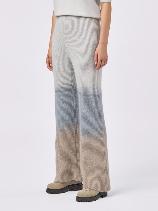 Women's palazzo trousers with shaded English rib and sequins oat 240e49_fw246b_j16j16