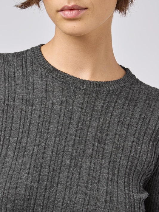 Maglia girocollo donna con lavorazione a costina - Maglia girocollo donna con lavorazione a costina alt - 002