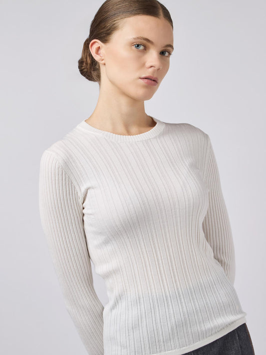 Maglia girocollo donna con lavorazione a costina bianco 240t40_fw248a_217217