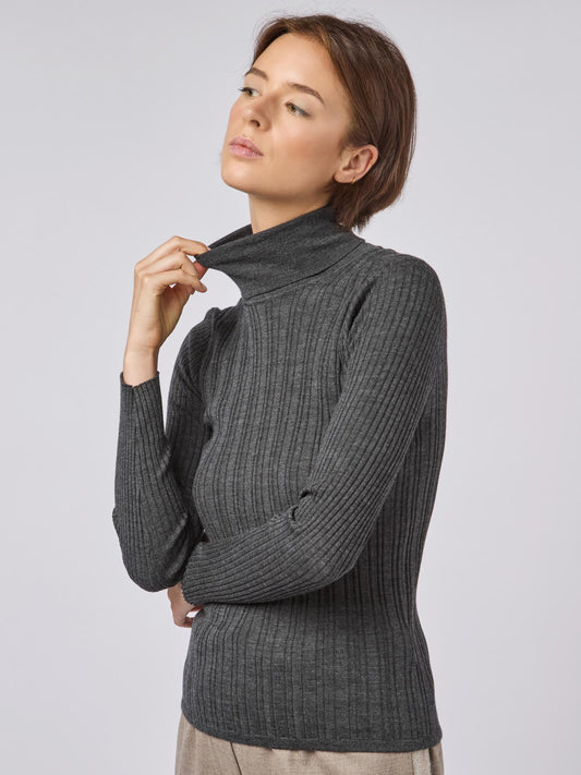 Maglia donna collo alto con lavorazione a costina antracite 240t41_fw248a_090090