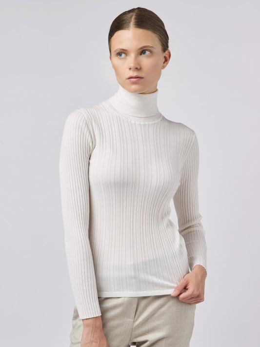 Maglia donna collo alto con lavorazione a costina bianco 240t41_fw248a_217217