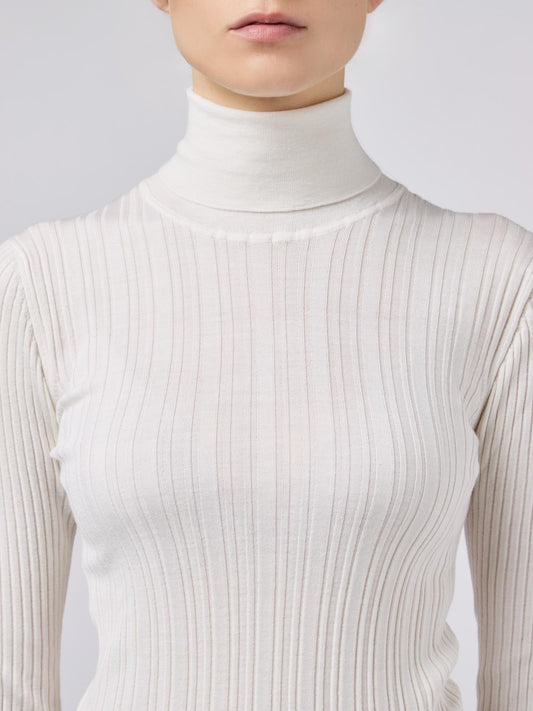Maglia donna collo alto con lavorazione a costina - Maglia donna collo alto con lavorazione a costina alt - 002