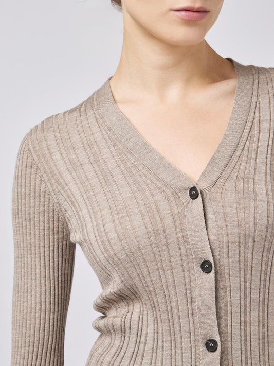 Maglia cardigan donna con lavorazione a costina - Maglia cardigan donna con lavorazione a costina alt - 002
