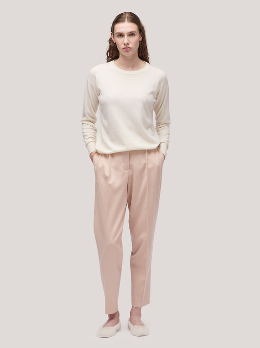 Maglia donna paricollo manica lunga, spalla scesa bordi a costa bianco naturale 250a10_fw25-3_217bia