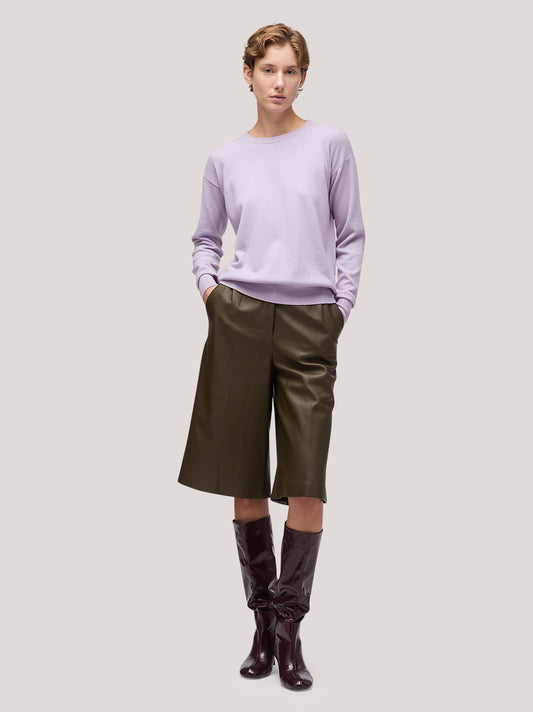 Maglia donna paricollo manica lunga, spalla scesa bordi a costa lilla 250a10_fw25-3_299lil