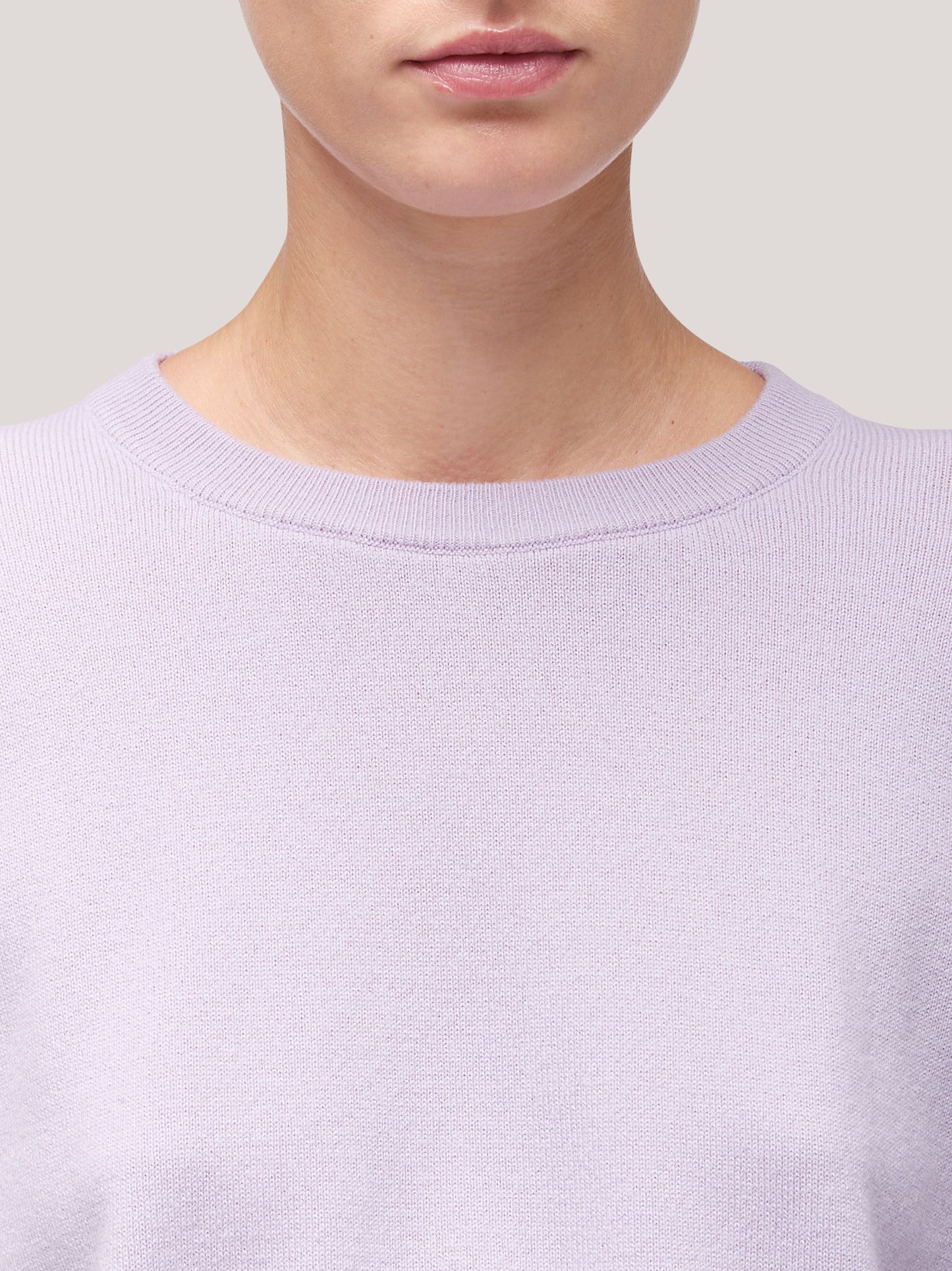 Women's crew neck sweater with long sleeves, dropped shoulders and ribbed edges lilac 250a10_fw25-3_299lil 68160340558150