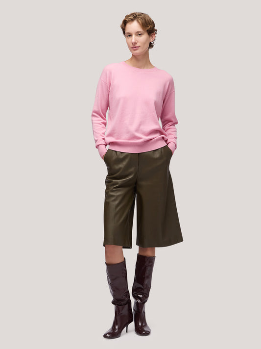 Maglia donna paricollo manica lunga, spalla scesa bordi a costa pink 250a10_fw25-3_t99pin