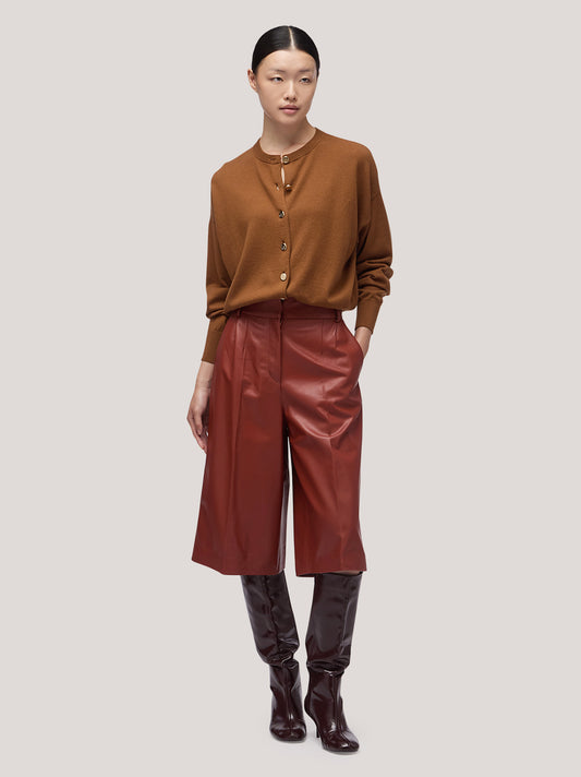 Maglia donna coreana manica lunga, bottoni gioiello caramel cafe 250a11_fw25-3_165car