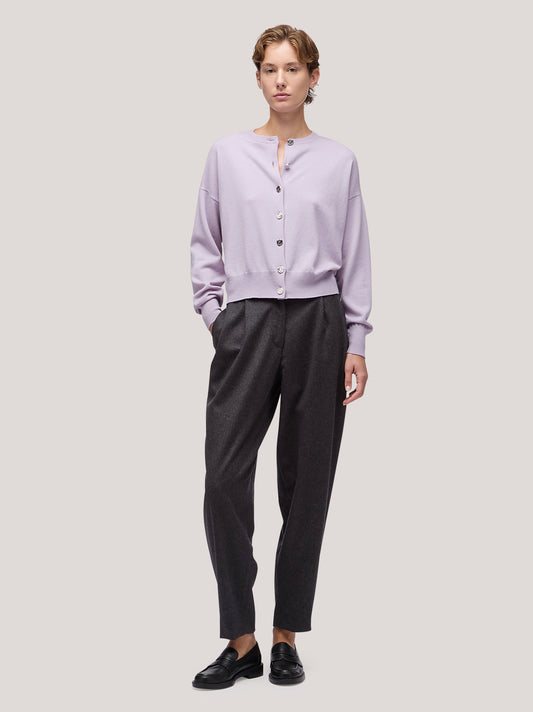 Maglia donna coreana manica lunga, bottoni gioiello lilla 250a11_fw25-3_299lil