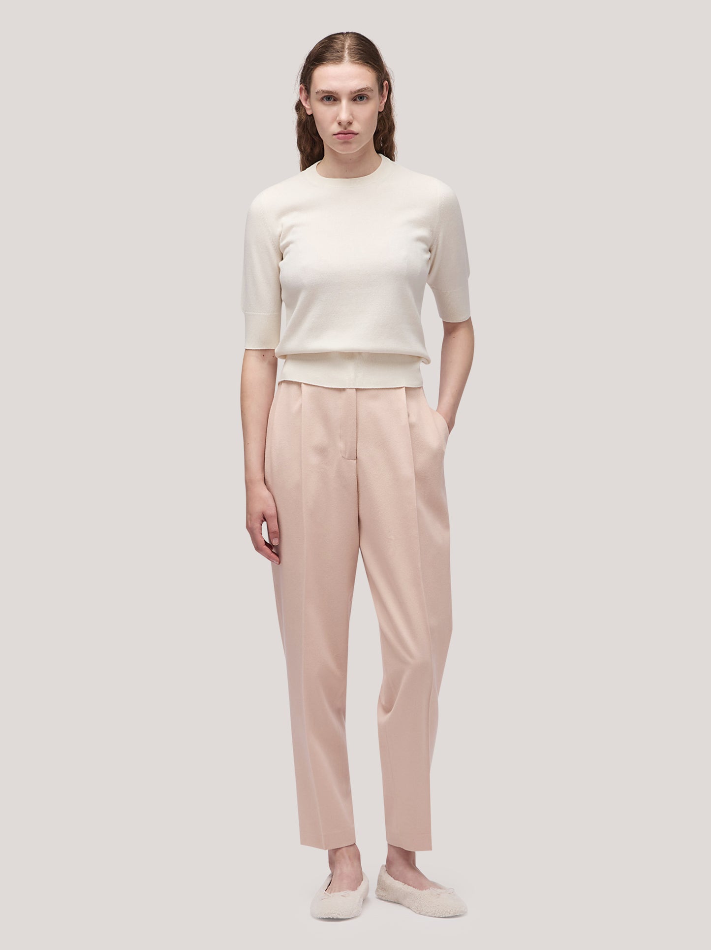 Women's crew neck sweater with elbow-length sleeves and ribbed edges white 250a12_fw25-3_217bia 68160240320838