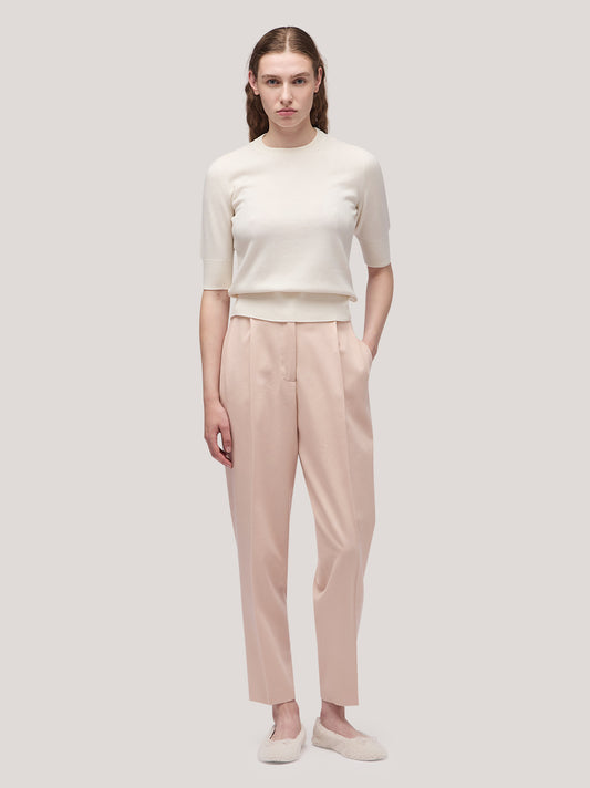 Maglia donna paricollo manica al gomito, bordi a costa bianco naturale 250a12_fw25-3_217bia