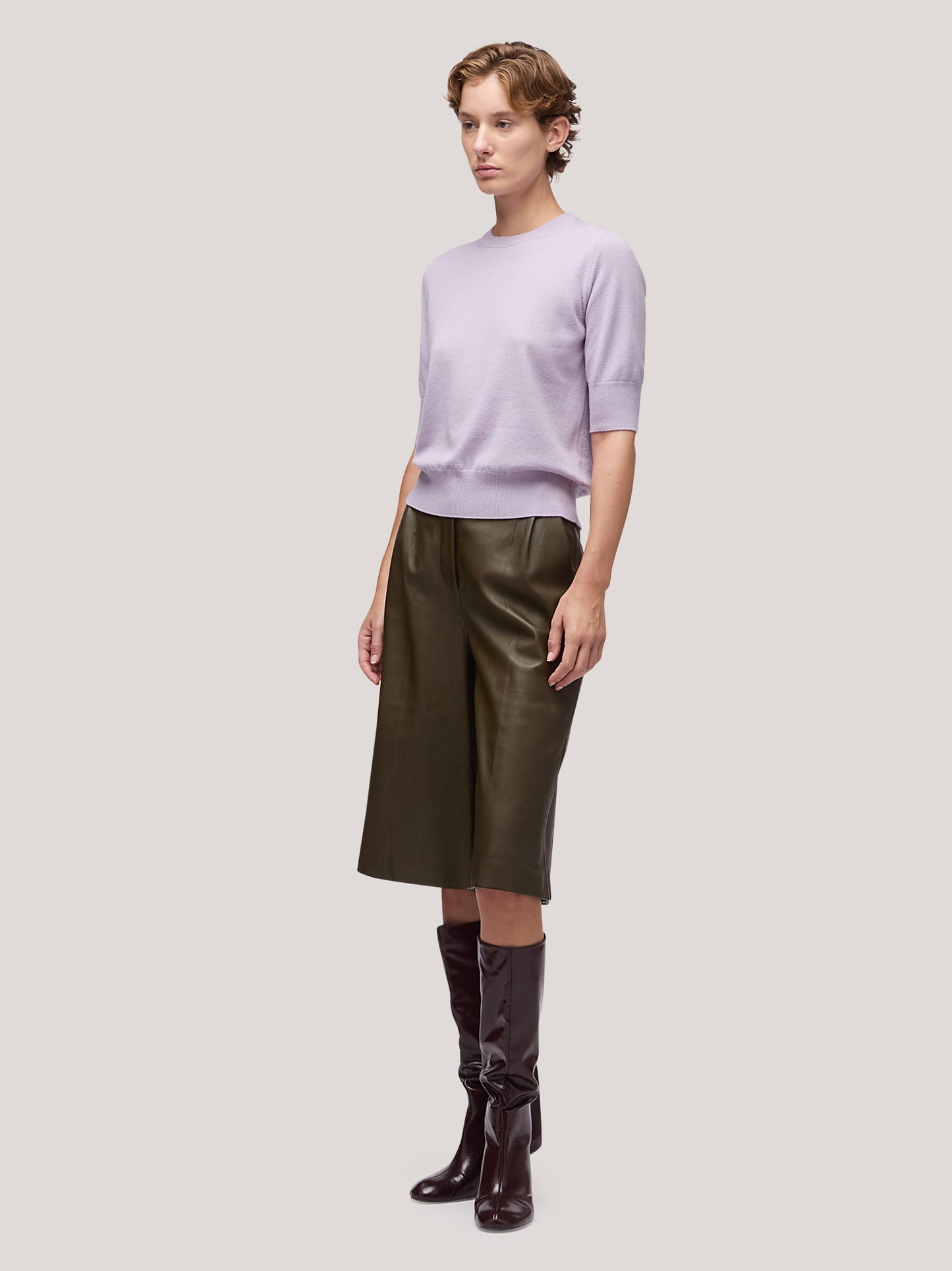 Women's crew neck sweater with elbow-length sleeves and ribbed edges lilac 250a12_fw25-3_299lil 68160233734470
