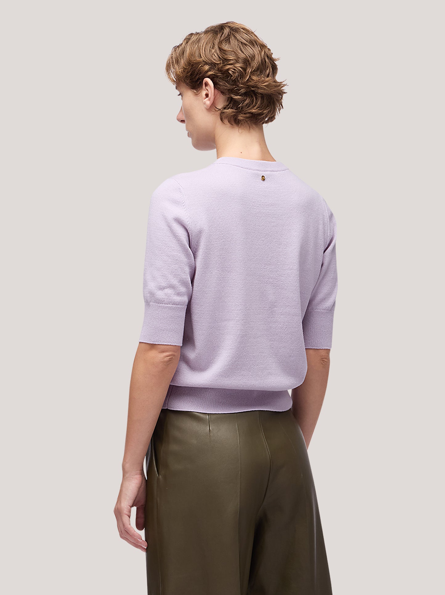 Women's crew neck sweater with elbow-length sleeves and ribbed edges lilac 250a12_fw25-3_299lil 68160233668934