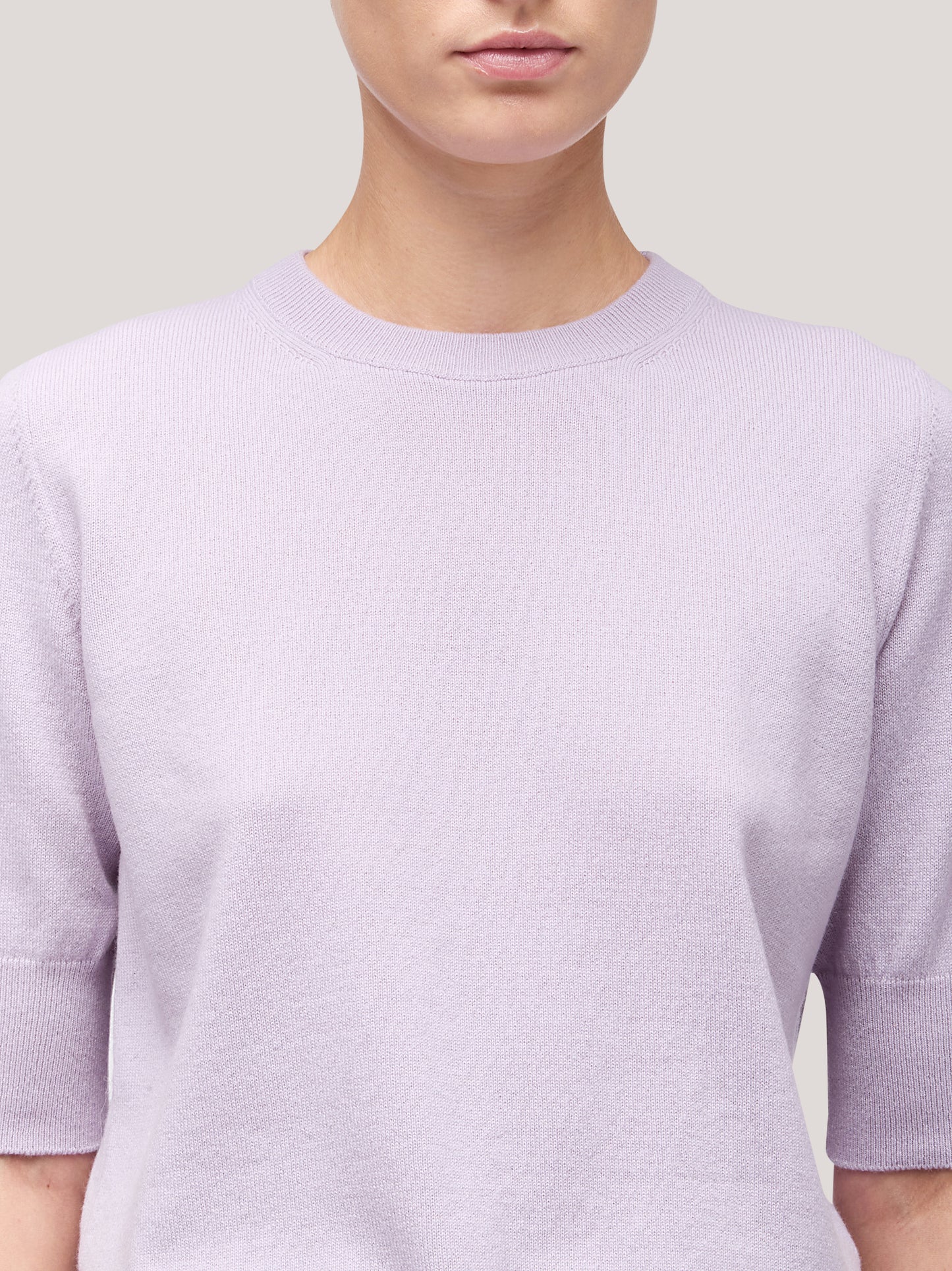 Women's crew neck sweater with elbow-length sleeves and ribbed edges lilac 250a12_fw25-3_299lil 68160233701702