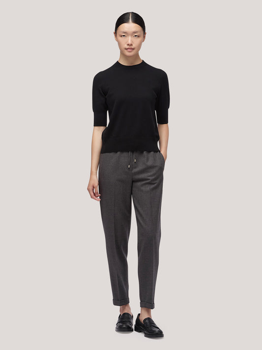 Maglia donna paricollo manica al gomito, bordi a costa nero 250a12_fw25-3_096ner