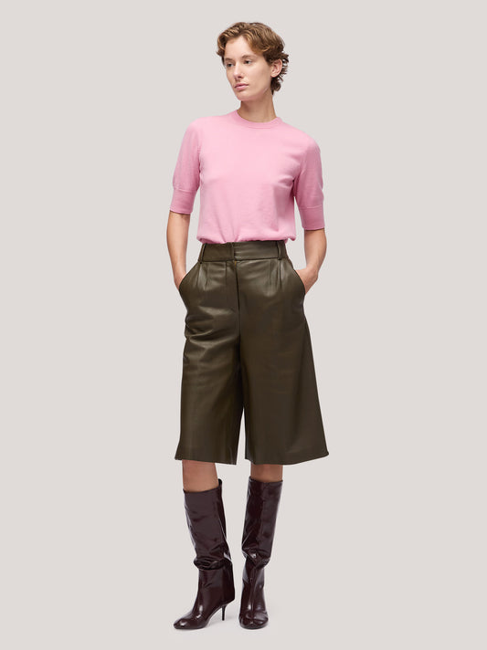 Maglia donna paricollo manica al gomito, bordi a costa pink 250a12_fw25-3_t99pin