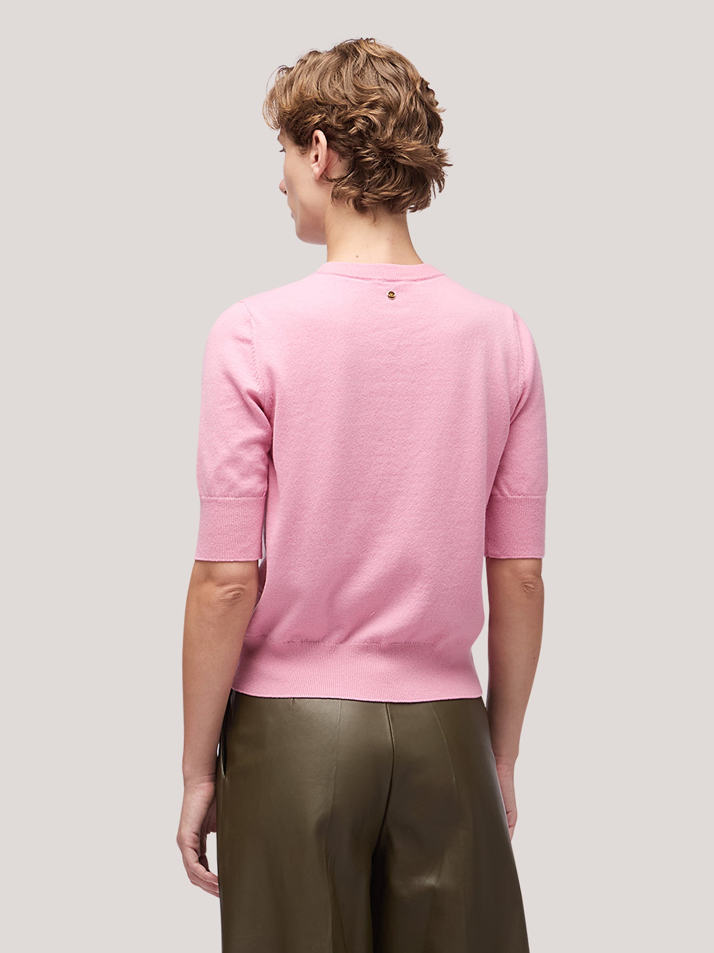 Women's crew neck sweater with elbow-length sleeves and ribbed edges pink 250a12_fw25-3_t99pin 68160225804614