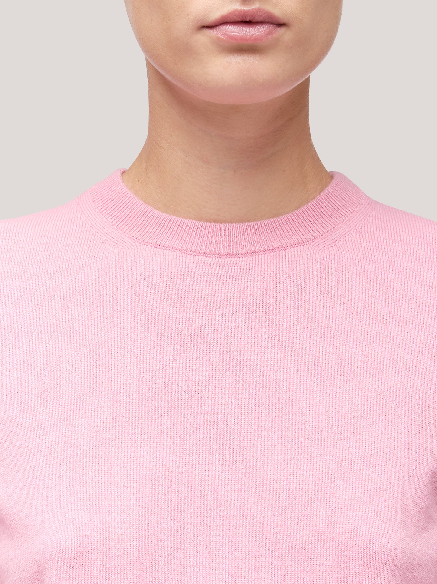 Women's crew neck sweater with elbow-length sleeves and ribbed edges pink 250a12_fw25-3_t99pin 68160225837382
