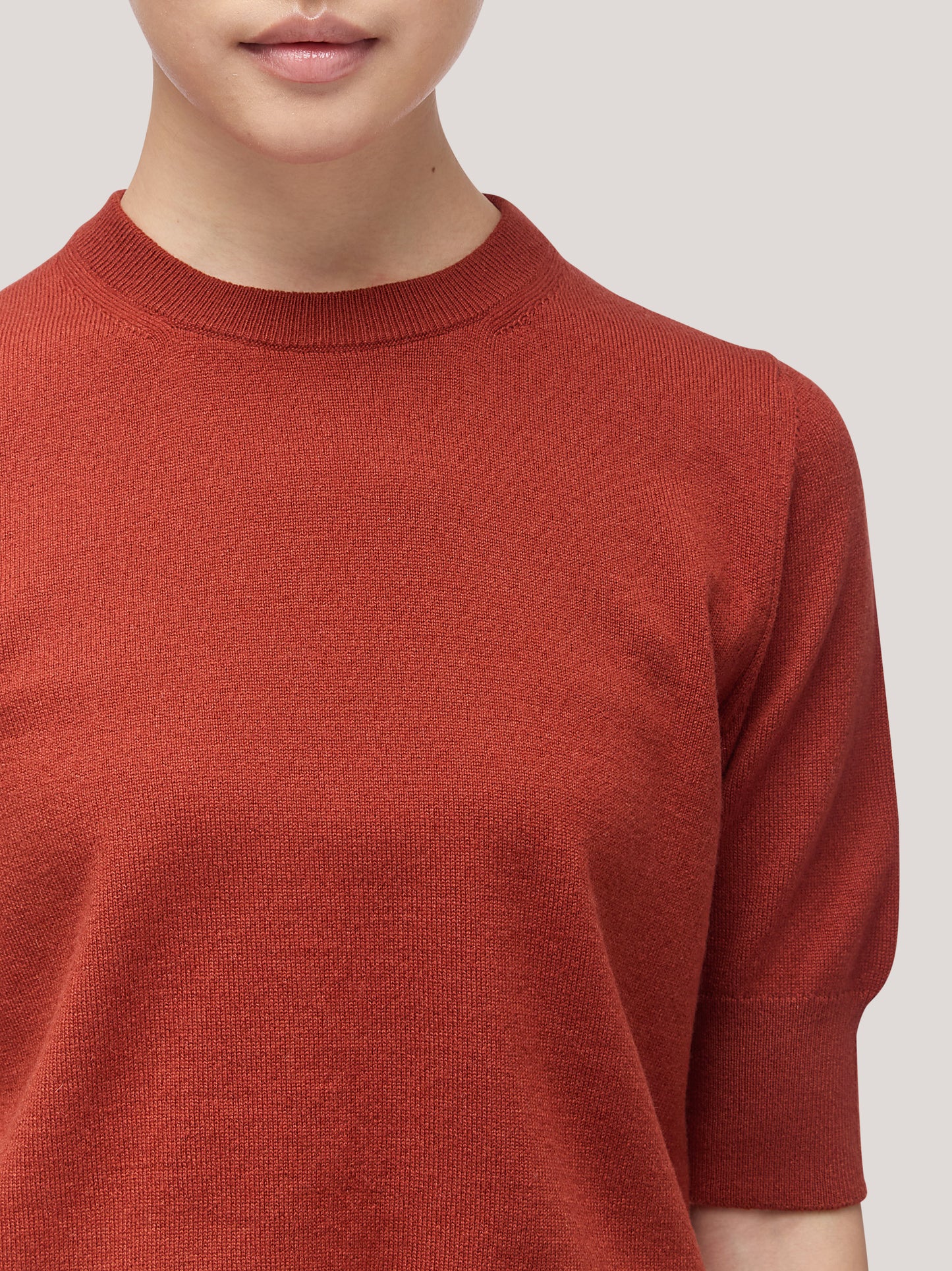 Women's crew neck sweater with elbow-length sleeves and ribbed edges copper 250a12_fw25-3_677ram 68160228852038