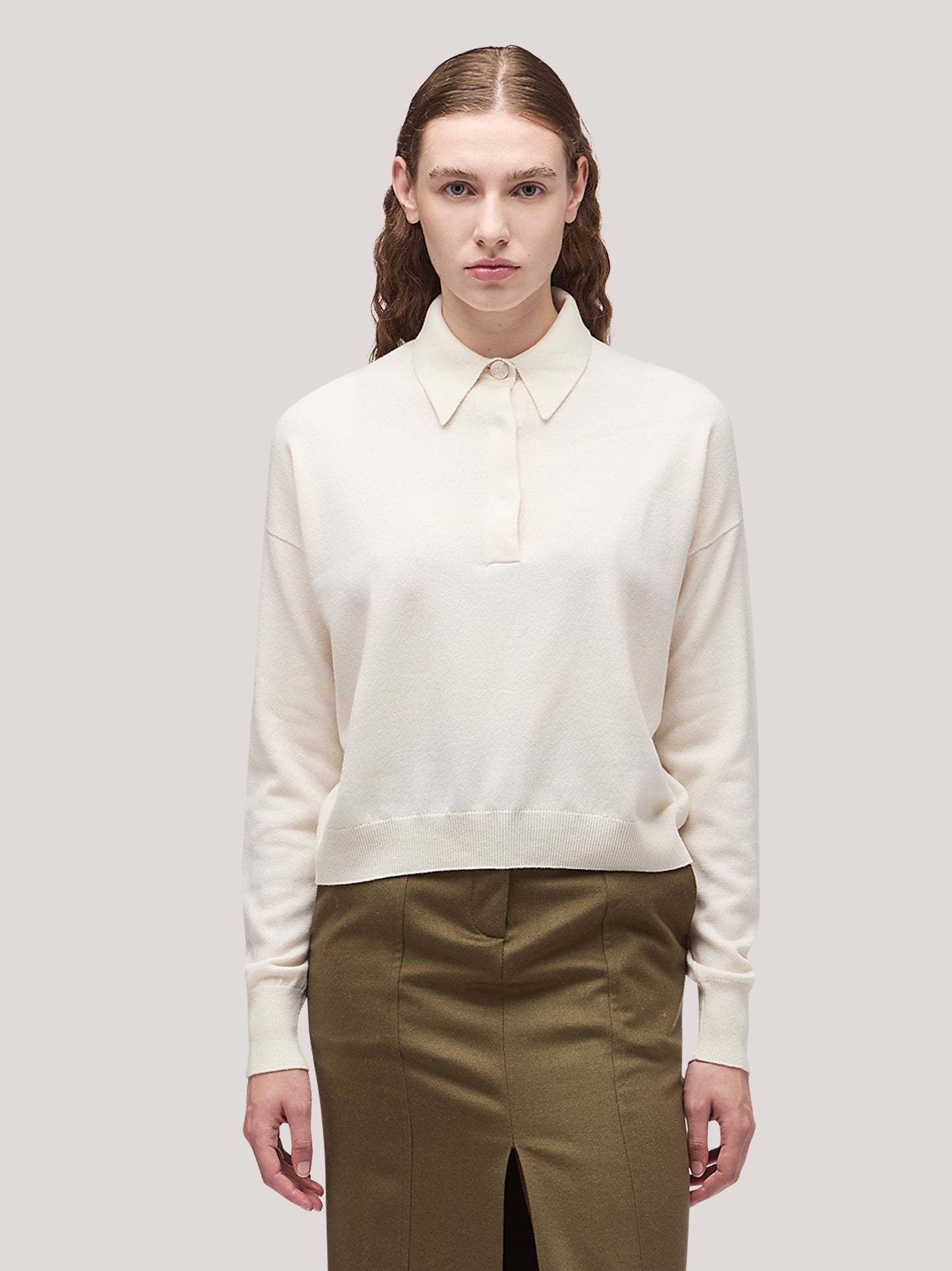Women's long-sleeved polo shirt with dropped shoulders white 250a13_fw25-3_217bia 68160214466886
