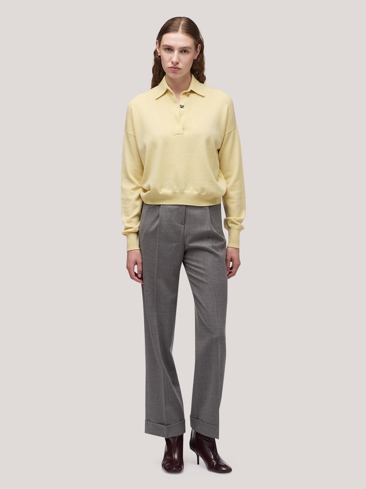 Women's long-sleeved polo shirt with dropped shoulders canary 250a13_fw25-3_620can 68160198672710