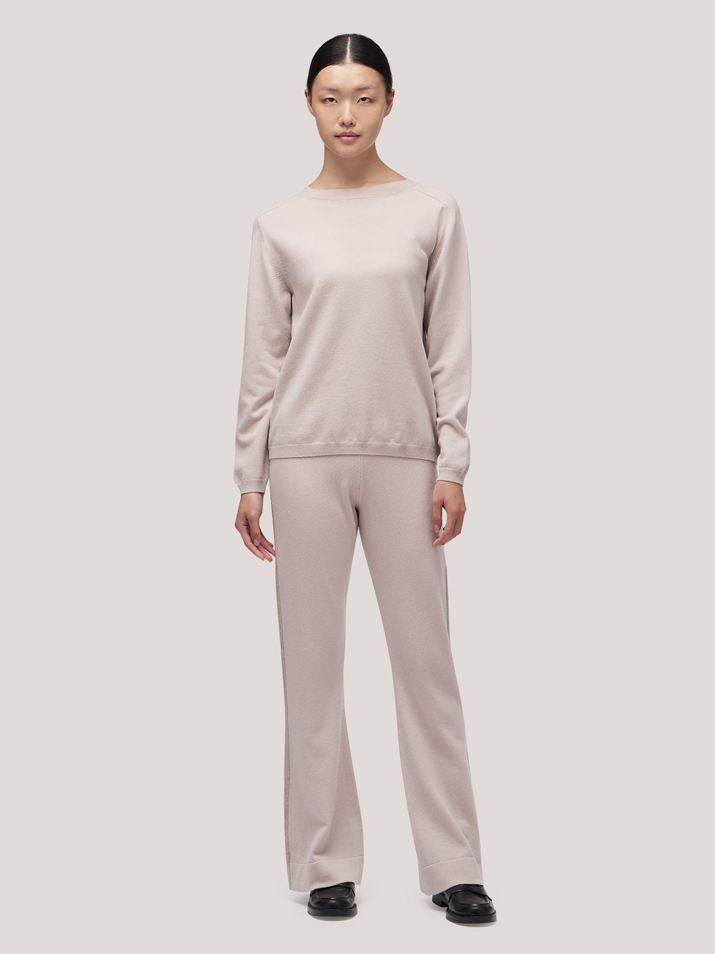 Maglia donna paricollo manica lunga, catenella sul fianco beige chiaro mel 250a24_fw25-3_167bec 68160186024262