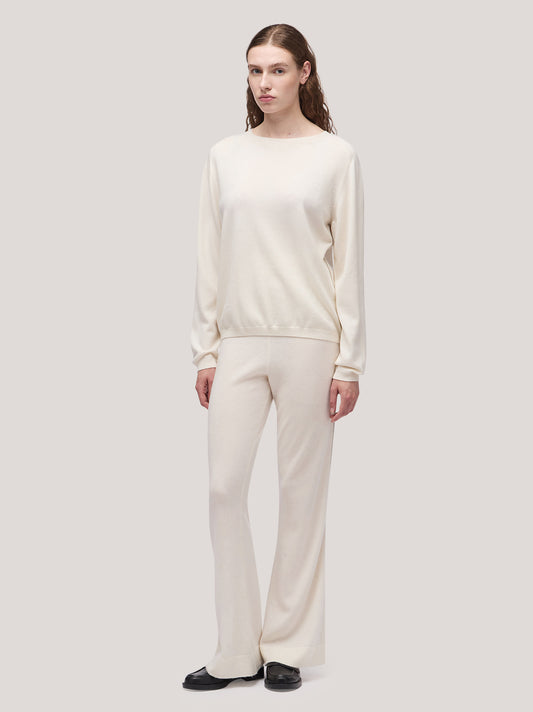 Maglia donna paricollo manica lunga, catenella sul fianco bianco naturale 250a24_fw25-3_217bia