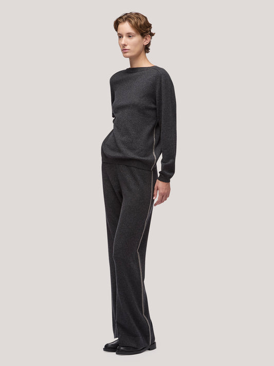 Maglia donna paricollo manica lunga, catenella sul fianco grafite mel 250a24_fw25-3_425gra