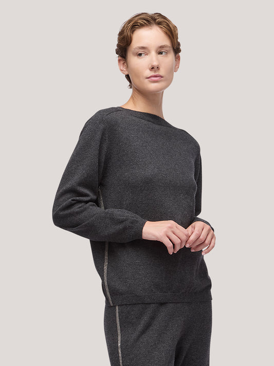 Maglia donna paricollo manica lunga, catenella sul fianco - Maglia donna paricollo manica lunga, catenella sul fianco alt - 002