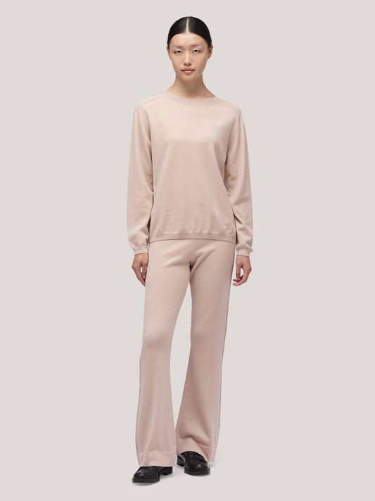 Maglia donna paricollo manica lunga, catenella sul fianco rosa tenue 250a24_fw25-3_a16ros