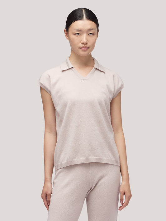 Maglia polo donna manica corta, catenella su collo - Maglia polo donna manica corta, catenella su collo alt - 002