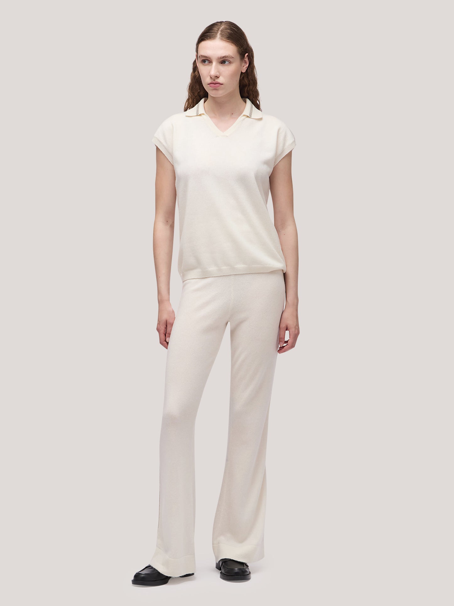 Maglia polo donna manica corta, catenella su collo bianco naturale 250a25_fw25-3_217bia 68160126419270