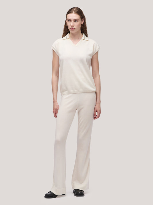 Maglia polo donna manica corta, catenella su collo bianco naturale 250a25_fw25-3_217bia