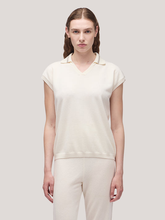 Maglia polo donna manica corta, catenella su collo - Maglia polo donna manica corta, catenella su collo alt - 002