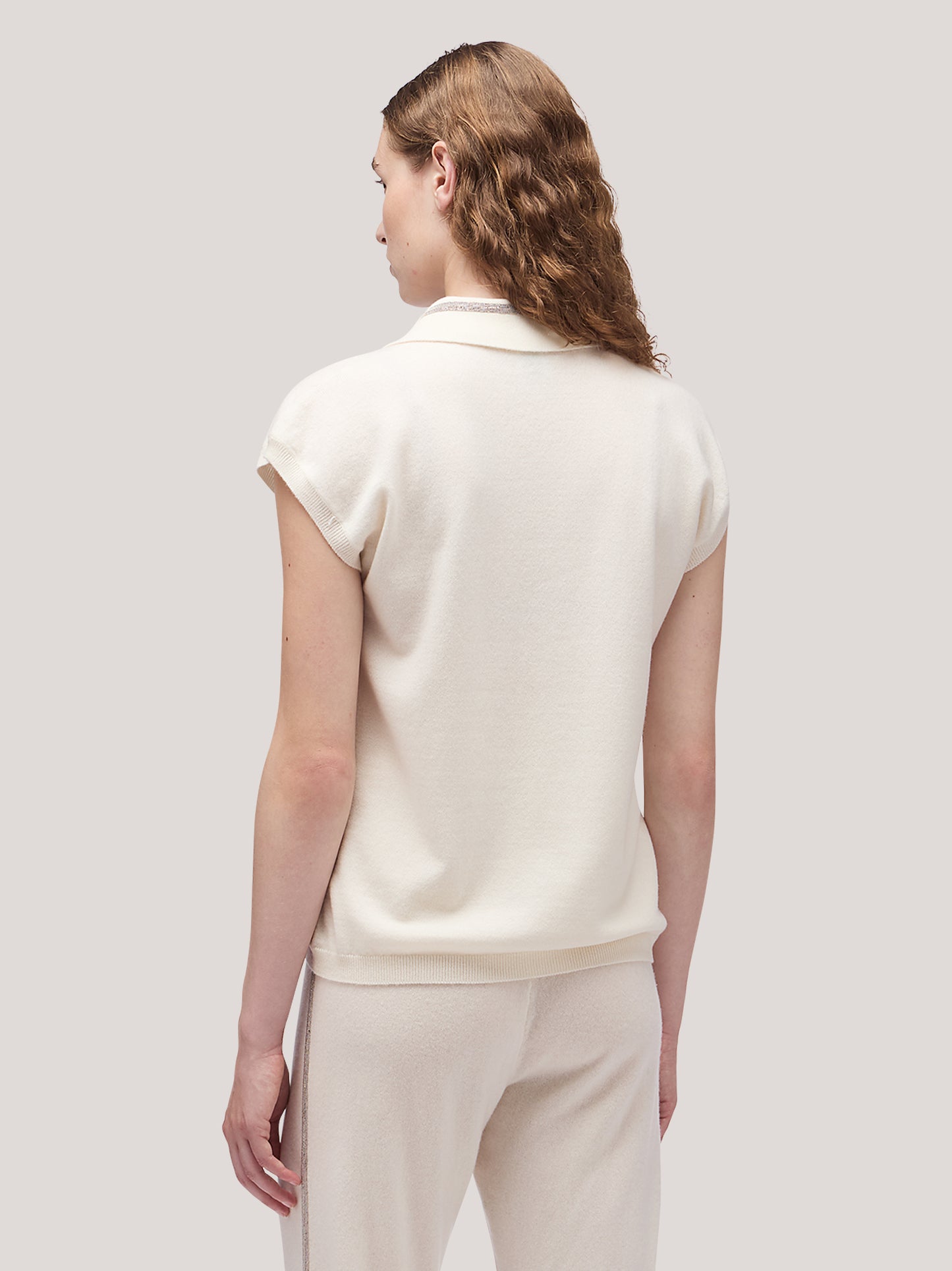 Maglia polo donna manica corta, catenella su collo bianco naturale 250a25_fw25-3_217bia 68160126353734