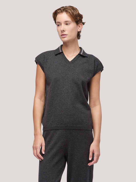 Maglia polo donna manica corta, catenella su collo - Maglia polo donna manica corta, catenella su collo alt - 002