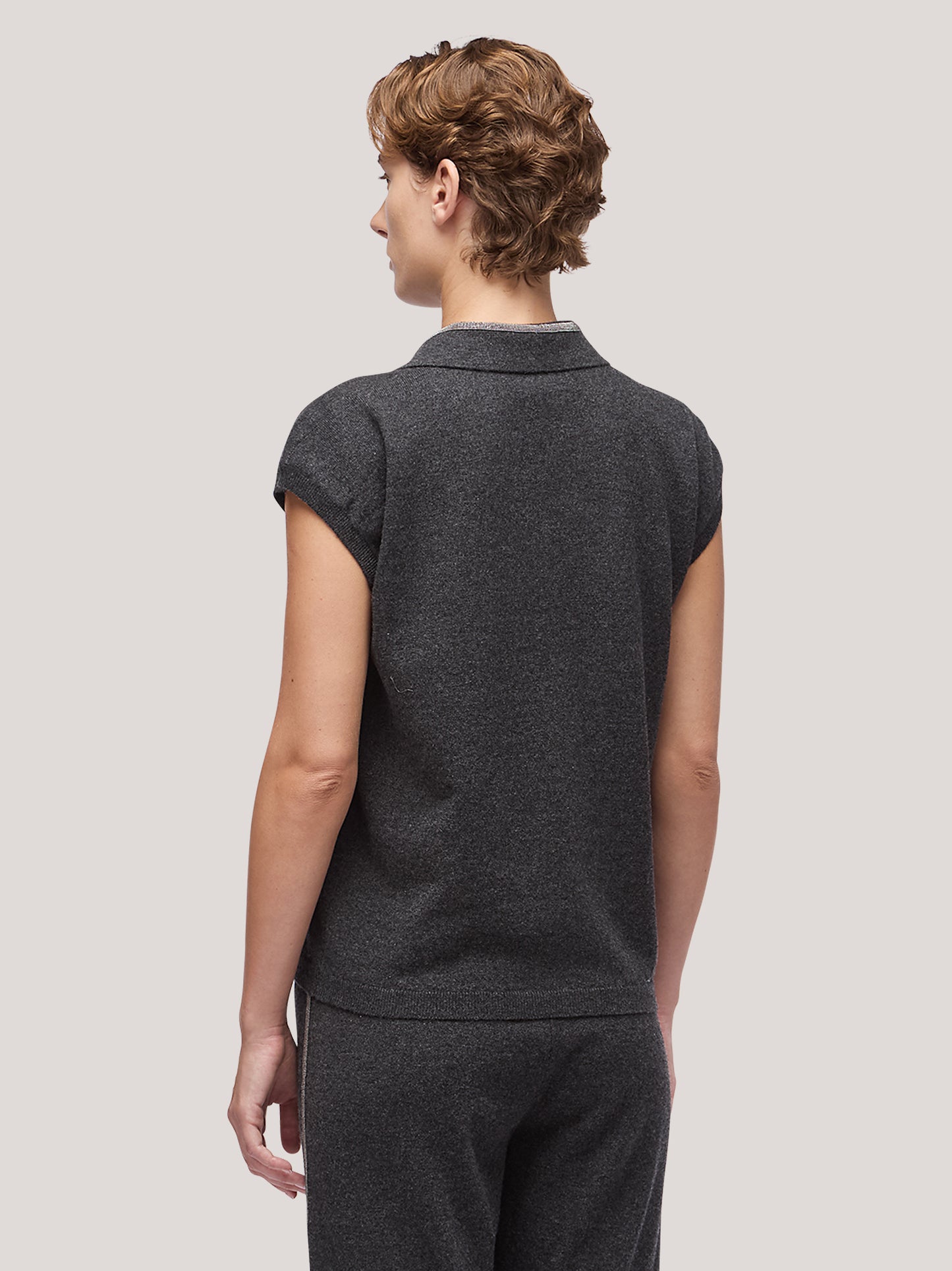 Maglia polo donna manica corta, catenella su collo grafite mel 250a25_fw25-3_425gra 68054265954630