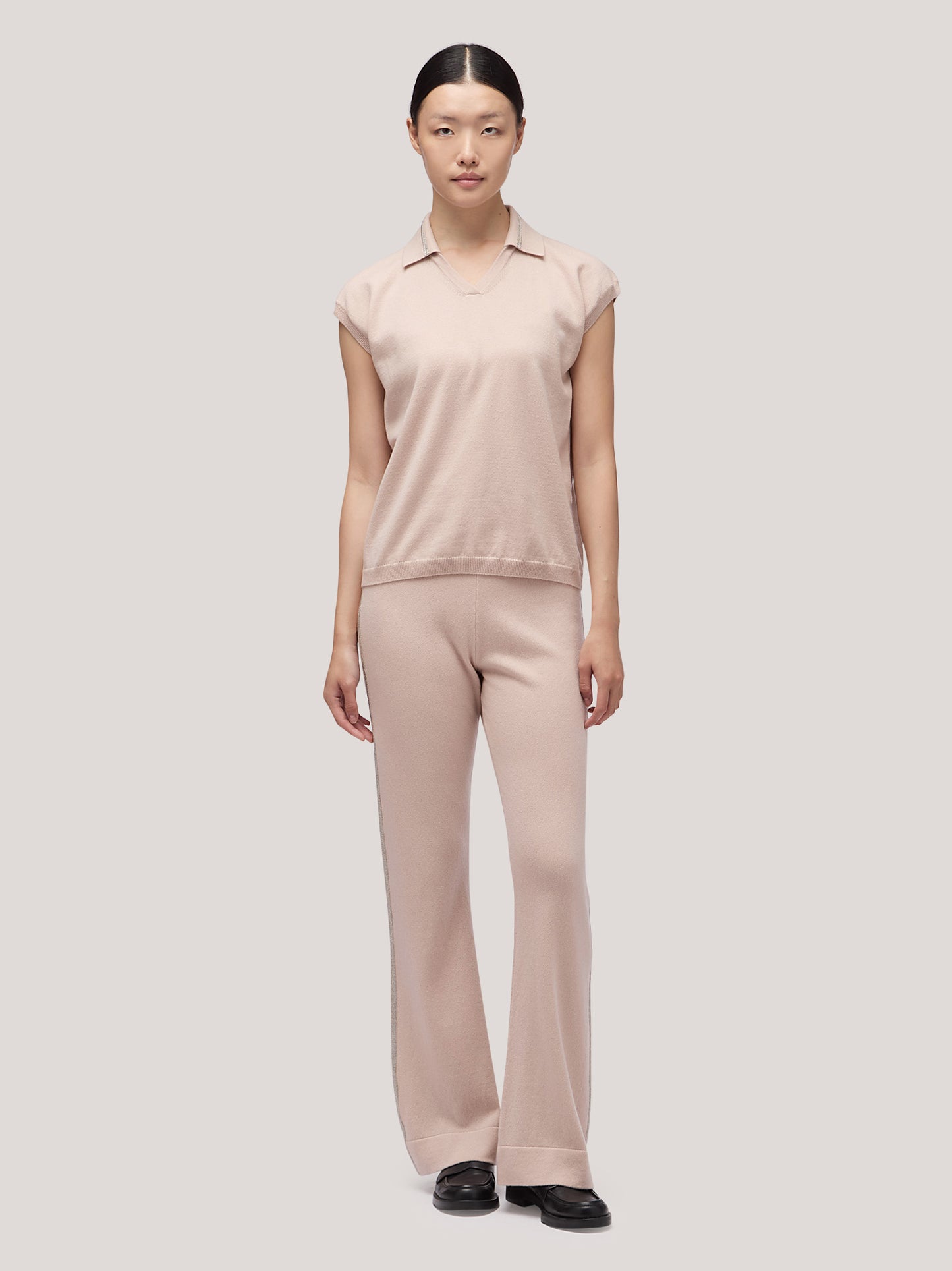 Maglia polo donna manica corta, catenella su collo rosa tenue 250a25_fw25-3_a16ros 68160120684870