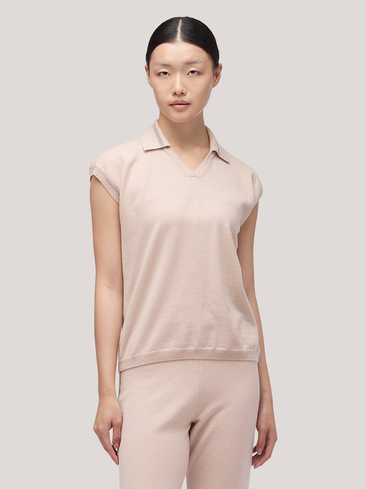 Maglia polo donna manica corta, catenella su collo - Maglia polo donna manica corta, catenella su collo alt - 002