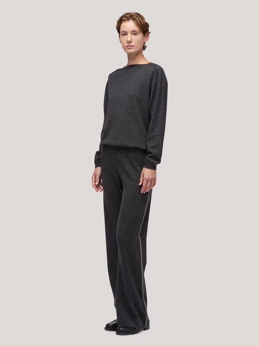 Pantalone donna ampio con catenella sui fianchi grafite mel 250a28_fw25-3_425gra