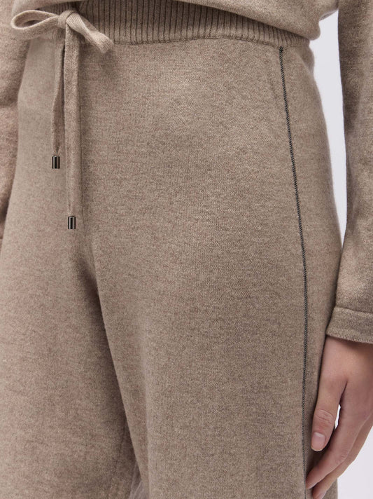 Pantalone Jogging ampio con coulisse e dettaglio catenella - Pantalone Jogging ampio con coulisse e dettaglio catenella alt - 002