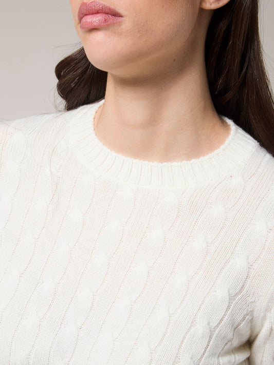 Long-sleeve cable knit crew neck sweater - Long-sleeve cable knit crew neck sweater alt - 002